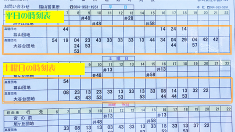 ↑東福山駅口バス停の時刻表です。参考にしてください。